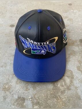 Vintage 90s Seattle Seahawks Pro Elite Leather Strapback Hat Made in USA NFL Cap